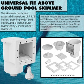 TonGass (Complete Set Universal Fit Above Ground Pool Skimmers (White) Pool Skimmer Accessory Kit ABS Plastic Thru-Wall Skimmer with Accessories Opening Width 6" Fits All Standard Pools Wall Cutouts