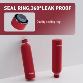 Exllena Insulated Water Bottles 1l with Clip, Double Wall Vacuum Drinks Bottle Keeps Drinks Cold 24 Hrs/Hot 12 Hrs, Stainless Steel Water Bottle BPA Free(Red)