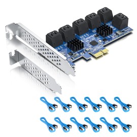 12 ports PCIe SATA Expansion Card, Including 12pcs SATA Cables, compatible with Windows, Linux, Mac OS, NAS