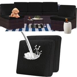 ZGDDPZA 1/2/3/4/8PCS Stretch Patio Sofa Seat Cushion Cover Outdoor TPU Waterproof Replacement Slipcovers Outdoor Elastic Leaf Pattern Textured Porch Couch Furniture Protector (Black,2)