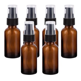 6Pcs 30ML/1oz Empty Amber Glass Lotion Bottle Dispensers with Black Plastic Pump Heads and Clear Cap Refillable Cosmetic Makeup Storage Containers Vials for Cream Emulsion Essential Oils Foundation