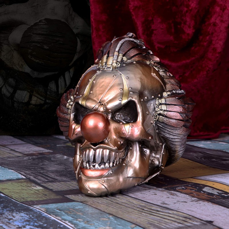 Nemesis Now Mechanical Laughter Horror Steampunk Clown Skull Ornament, Bronze,