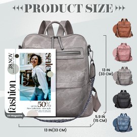 Puwuzixi Fashion Women Backpack Waterproof Anti-Theft Lightweight PU Travel Multipurpose Convertible Purse Shoulder Bag Handbag Backpack, gray