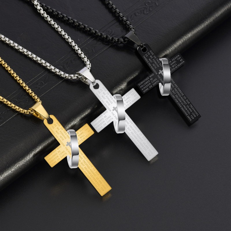 YIFSIY 18K Yellow Gold - Plated Cross Pendant Necklace, Stainless