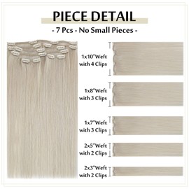 Full Shine Human Hair Clip in Extensions for Women 22 Inch Clip in Remy Hair Extensions Color 1000 Light White Blonde 7 Pieces 100 Grams Real Hair Clip ins