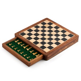 12" Non Folding Magnetic Ebony & Golden Rosewood Chess Set with Leather Bag (Chess Set Without Algebraic Notation)