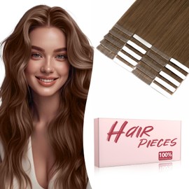 TESSHAIR Human Hair Tape in Extensions,Double Stitched Remy Human Hair Extensions Tape ins,No Tangle & Smooth,12 Inch-10pcs,#04 Medium Brown
