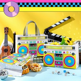 Locmeo 24 Pcs 80s90s Party Favor Bags Non Woven Retro Radio Grocery Bags Back to the 1980 Hip Hop Candy Treat Gift for 80s90s Theme Birthday Disco Rock Party Supplies Decoration(Yellow)