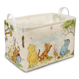 Vintage the Pooh Nursery Storage Basket with Handles, Classic Winnie Baby Stuff Decor, Winnie Baby Laundry Hamper Decor, Waterproof Foldable for Bathroom and Bedroom Stuff Clothes Toys