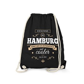 Fashionalarm Gym Bag – Ich komme aus Hamburg – bin viel cooler als du | Fun Backpack with Saying as a Gift Idea for Stolze Hamburgers, black