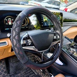 XHRING Steering Wheel Cover for Ford F150 F250 Raptor F250 Super Duty F350 Expedition Accessories F150 XL XLT Lariat King Ranch Platinum Limited Lightning Tremor Wine Red