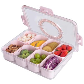Snackle Box Container with Sealed Lid – Portable BPA-Free Snack Box with Foldable Handle, Divided Serving Tray for Fruit, Candy, Nuts & Veggies – Perfect for Travel, Picnic, Beach & Party 11.8" x 8.8"