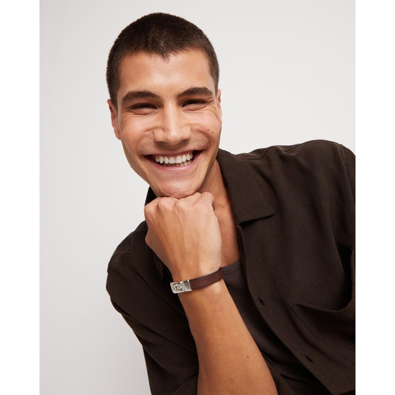 UNO de 50 Smooth Brown Leather Bracelet, Silver Plated, Grande,