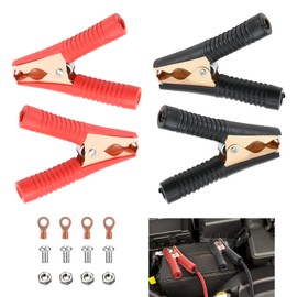 4 Pcs 100A Jump Leads Crocodile Clips, Jump Lead Clamps, Heavy Duty Pure Copper Crocodile Clips, Car Booster Cable Clips for Automotive, Electrical Projects, Voltage Testing (2 Red + 2 Black)