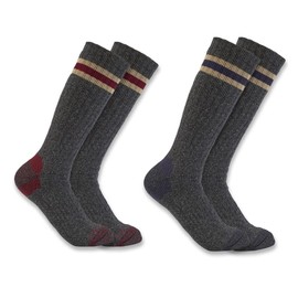 Carhartt Men's Midweight Camp Boot Sock 2 Pack, Assorted 1 Grey, Large