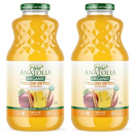 100% Organic Yellow Detox Juice by Pure Anatolia - USDA Organic, Gluten Free, Vegan, Non Preservatives, Non GMO - Boost Immunity, Enhance your Health - 2 Glass Bottles of 32 fl oz.