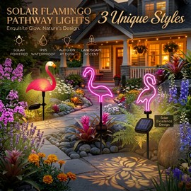 Solar Flamingo Garden Stake Lights for Outdoor Decor – 3 Colorful Styles for Lawn, Pathway, Patio & Garden Display