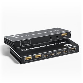 USB C KVM Switch, 4K@60Hz 2 Ports Type-C to HDMI 2.0 KVM Switcher for 2 USB-C Port Laptops Share 1 HDMI Monitor, 3 USB Ports for Keyboard Mouse Printer, 100W PD Charging, 2 USB Cables and Controller