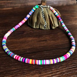 Boho Choker Necklace Polymer Clay Choker Beach Party Necklace for Women Jewelry (Colorful 6mm)