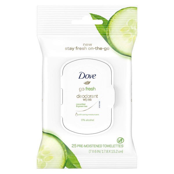 Dove Go Fresh Deodorant Wipes Cucumber & Green Tea, 25 Count