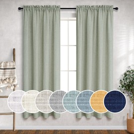 Cortinas de color verde salvia de 63 pulgadas de longitud para recámara de niños, 2 paneles de bolsillo para barra, filtrado de luz, algodón semitransparente, con textura, suave cortina verde pálido