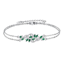 Vadmans Anklet with Evil Eye Sterling Silver Flower Vine Anklet Protective Jewellery for Women and Girlfriend, 18, Sterling Silver, Cubic Zirconia