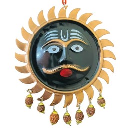 Shiv Shankar Sun Face Mask Size 8 Inch With Rudraksha Surya Suraj Antique Wall Hanging Idols Sooraj Suraj Devta Multicolor (Copper)