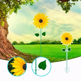 Paddsun 3D Metal Yellow Sunflower Wind Spinner Windmill Sculpture Outdoor Garden Decor