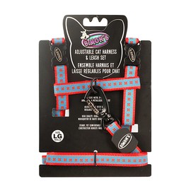 Simon's Cat Harness and Leash Set Fully Adjustable at Neck and Back, Durable Snap Hook and Metal D Ring, with 48" Leash (Red Flower lrg)