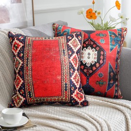 Bohemia Decorative Pillows Red Cushion Covers Turkish Geometric Tapestry Pattern Abstract Decorative Ethnic Pillowcase Linen Square Pillow Covers For Livingroom Sofa Bedroom Decor
