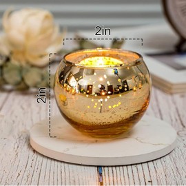 Tebery 12 Pack Round Gold Votive Candle Holders, 2-Inch Glass Tealight Candle Holder for Table Centerpiece, Wedding Decoration, Party, and Home Decor