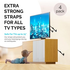 Furniture TV Safety Straps 4 PACK+GIFT - Metal Furniture Straps for Baby Proofing - TV Straps Safety for Flat Screen - Earthquake Straps for Bookcases - Furniture Anchors Anti Tip Kit