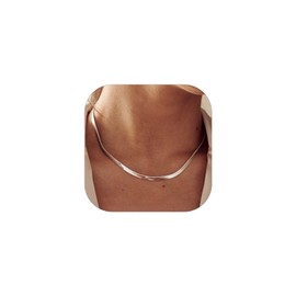 Herringbone Necklace for Women Stainless Steel Flat Snake Chain Necklace 5MM Snake Bone Chain Choker Dainty Minimalist Jewelry Gift 15"