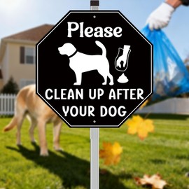 Clean Up After Your Dog Signs No Dog Poop Signs for Yard 10 x 10 Inces with 28 Aluminum Metal Stake, Pick Up Your Dogs Poop Yard Sign No Pooping Lawn Sign Stakes Metal