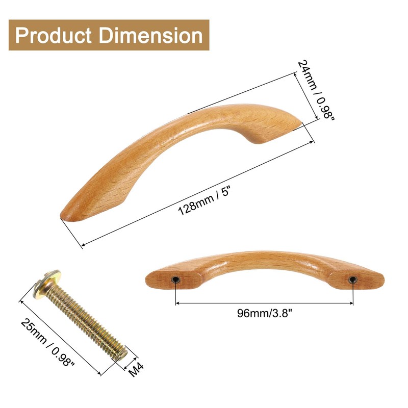 sourcing map 5Pcs Wood Drawer Pulls Handles, 96 mm/3.8" Hole