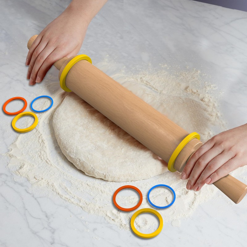 Mepple Classic Wooden Rolling Pin with Handle for Fondant, Pizza,