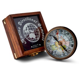 NKlaus 11679 Antique Brass Compass 7.8 cm in Wooden Box with Window Pocket Compass