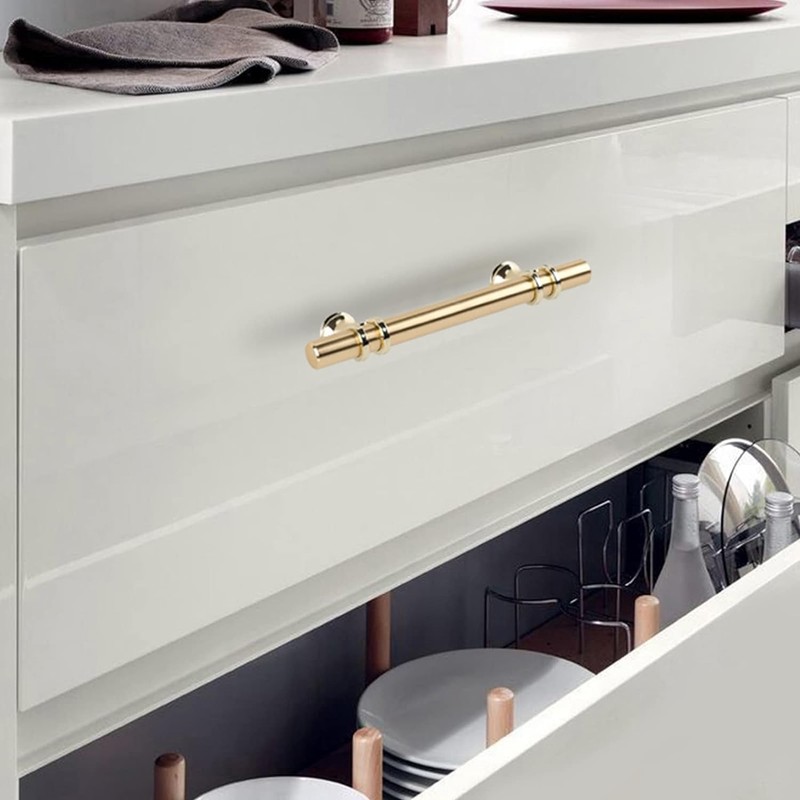 Haliwu 10 Pack Gold Cabinet Handles, Brushed Brass Cabinet Pulls