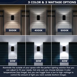 LUXRITE Dusk to Dawn LED Modern Outdoor Wall Light, 12", Up or Up and Down Light, 3CCT 3000K-5000K, Waterproof Cylinder Wall Sconce, 20/30/40W, Dimmable, IP65, ETL - Exterior Porch Patio Garage