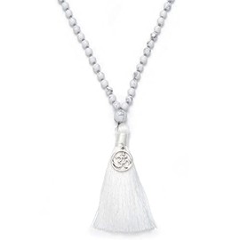 108 Mala Beads Tassel Necklace-Calming Meditation Spiritual Mala Necklace Gift-Healing Grounding Spiritual OM Necklace (White Howlite)