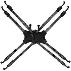 2 Pack Black Bungee Cords with Hooks, 4-Way Flat Bungee Cords with Rubber Pad Grip, Stable & Non-Slip Adjustable Bungee Cords Heavy Duty for Camping, Trucks, Motorbikes, Cycling, Yachts