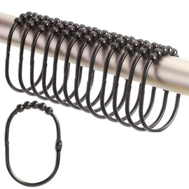 2 Lb. Depot Wide Shower Curtain Ring - Set of 12 Easy Glide and Rust-Proof Rollers - Stainless Steel Shower Curtain Hooks Black for Straight and Curved Rods - Decorative and Durable for Any Bathroom