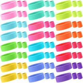 Yuxung 72 Pcs Neon Sweatbands Set 24 Pcs Athletic Headband 48 Pcs Tennis Gymnastics Wristbands International Countries Sports Games Competitions for Men Women Party Supplies(Multicolor)
