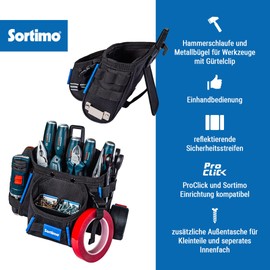 Sortimo ProClick Tool Bag L 39 - Large Pocket with Compartments, 15 Loops & Bit Holder - With Hammer Loop & Tape Holder - Durable Polyester - Compatible with ProClick Holder & Tool Belt