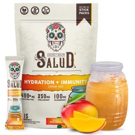 Salud 2-in-1 Hydration and Immunity Electrolytes Powder, Mango - 15 Servings, Agua Fresca Drink Mix, Elderberry, Dairy & Soy Free, Non-GMO, Gluten Free, Vegan, Low Calorie, Only 1G of Sugar