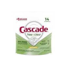 Cascade Free & Clear Dishwasher Pods, ActionPacs Dishwasher Detergent Tabs, Lemon Essence Scent, 14 Count