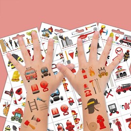 Fire Brigade Tattoo Children, 10 Sheets Fireman Children's Tattoos, Skin-Friendly Set, Temporary Tattoos Boys, Party Bags, Children's Birthday Gifts, Fire Brigade Decoration Gifts