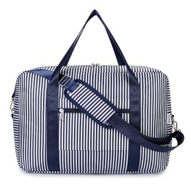 For Spirit Airlines Personal Item Bag 18x14x8 Foldable Travel Duffel Bag Underseat Carry on Luggage for Women and Men 25L (Blue Stripe)