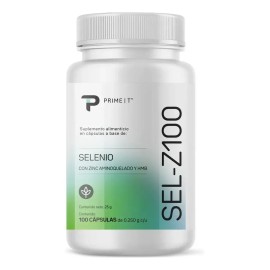 Selenio Suplemento con Zinc Sel Z100 Primetech 100 Cáps con 100 Mcg de selenio y 20 mg de Zinc, protección antioxidante para las celulas contra el est
