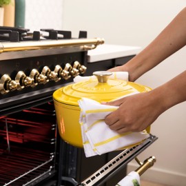 Larder & Vine Enameled Cast Iron Dutch Oven with Lid - Oversized Handles, Dome Lid, Dutch Oven for Sourdough Bread Making – 5.7QT/5.4L - (Limoncello)